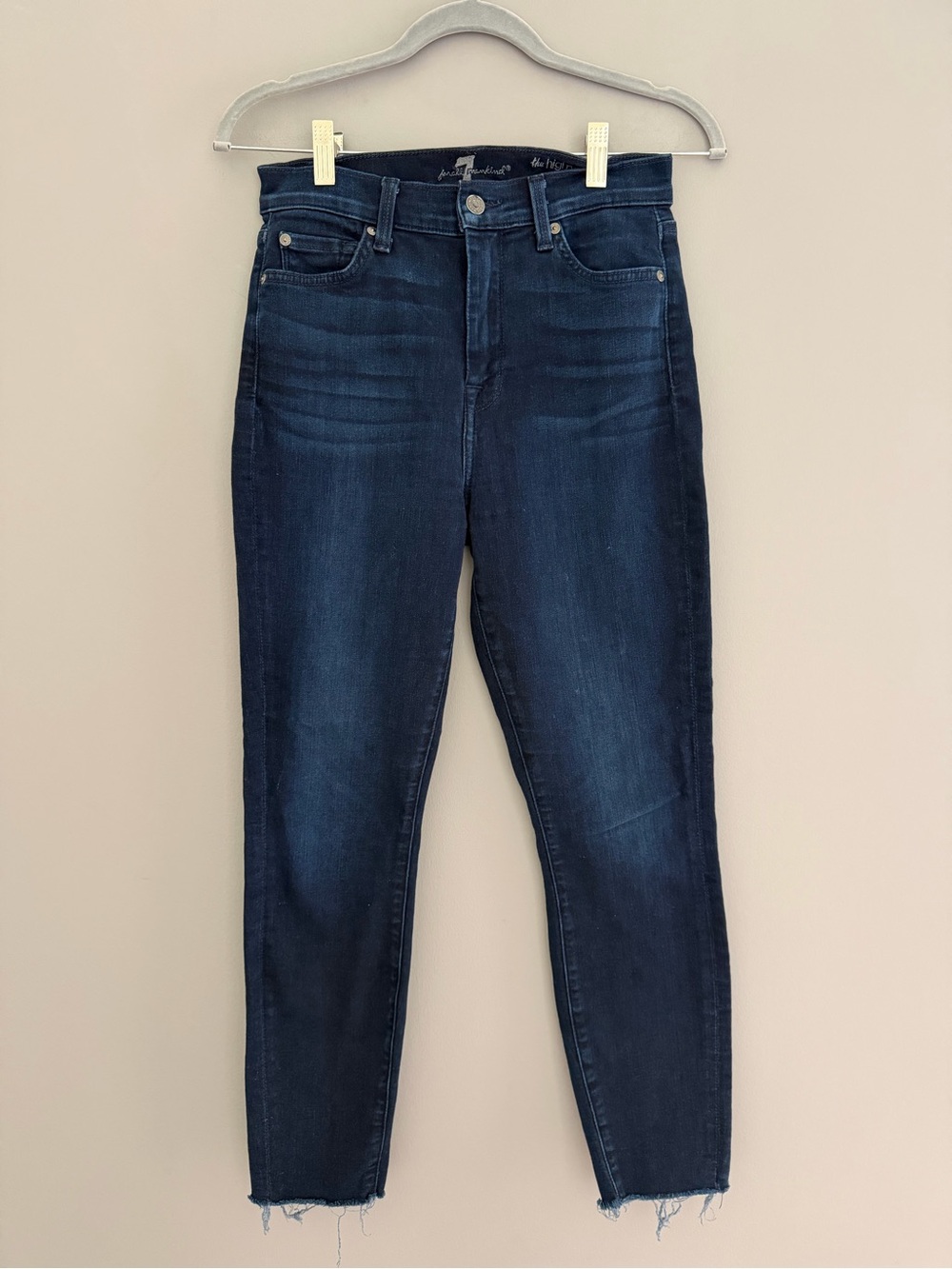 Size 28 7 For All Mankind Dark Blue High-Rise Skinny Jeans